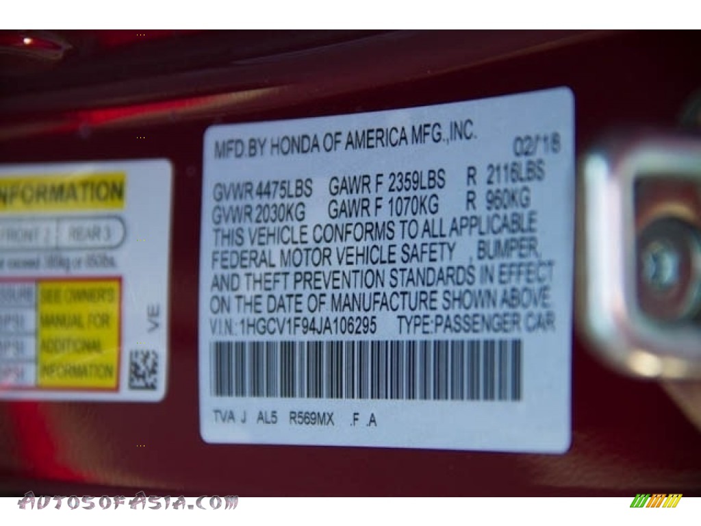 2018 Accord Touring Sedan - Radiant Red Metallic / Ivory photo #44