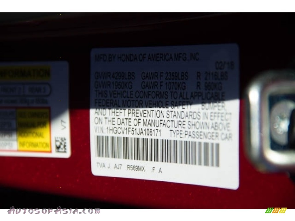 2018 Accord EX-L Sedan - Radiant Red Metallic / Ivory photo #42