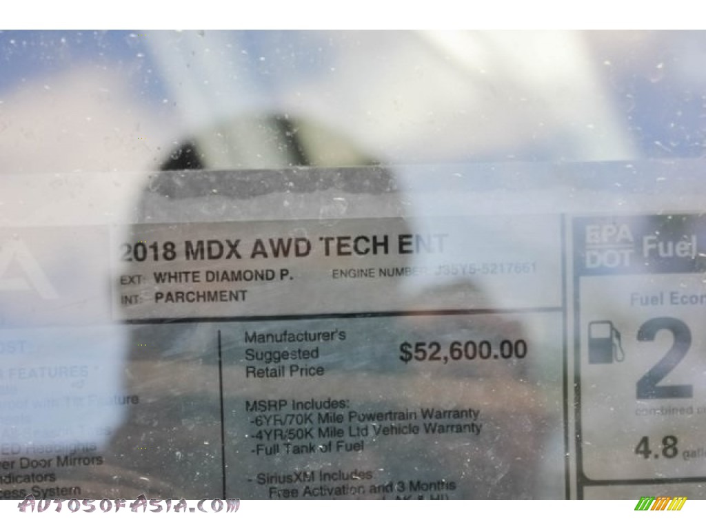 2018 MDX Technology SH-AWD - White Diamond Pearl / Parchment photo #43