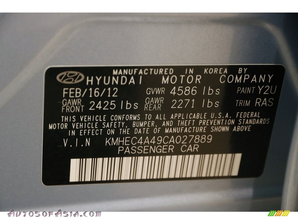 2012 Sonata Hybrid - Blue Sky Metallic / Gray photo #26
