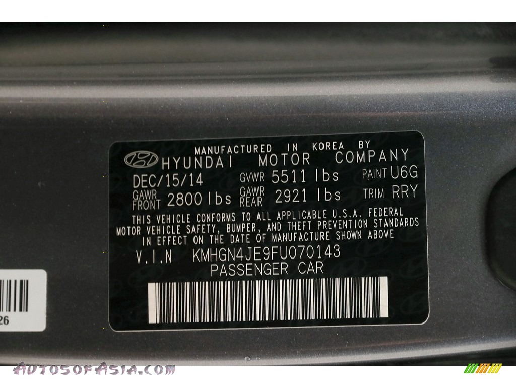 2015 Genesis 3.8 Sedan - Empire State Gray / Black photo #47