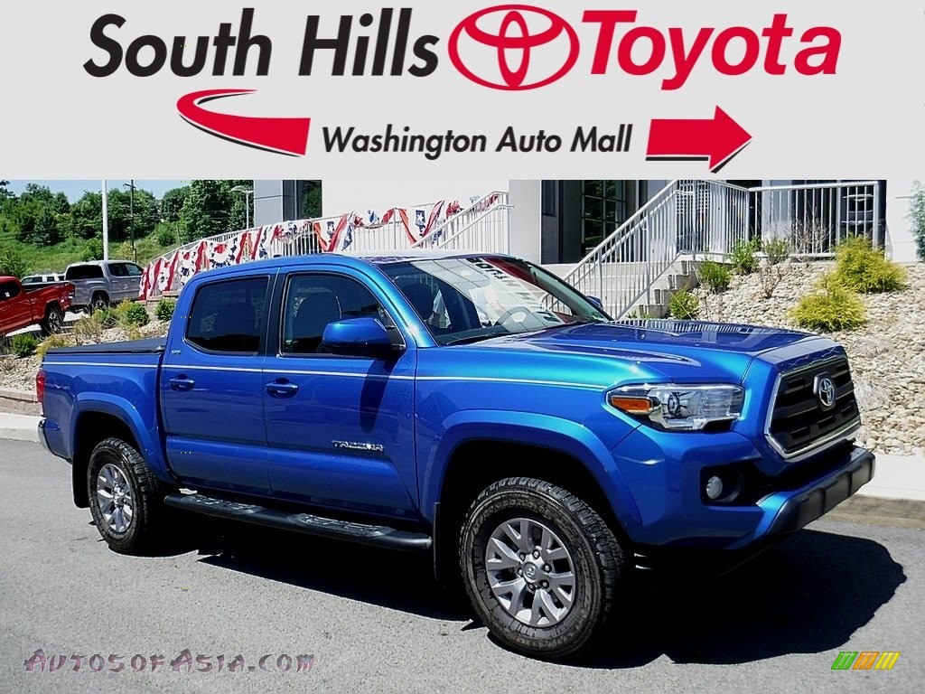 Blazing Blue Pearl / Cement Gray Toyota Tacoma SR5 Double Cab 4x4
