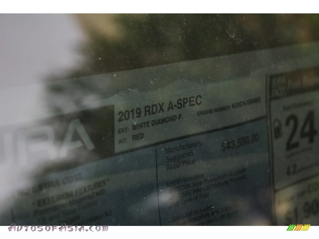2019 RDX A-Spec - White Diamond Pearl / Red photo #47