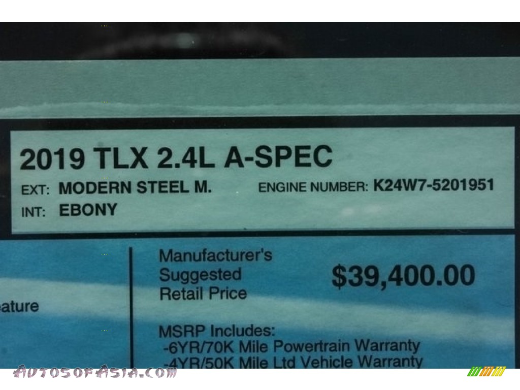 2019 TLX A-Spec Sedan - Modern Steel Metallic / Ebony photo #39