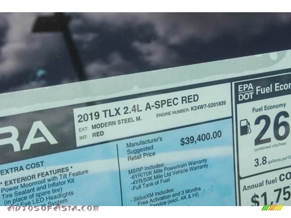 2019 TLX A-Spec Sedan - Modern Steel Metallic / Red photo #44