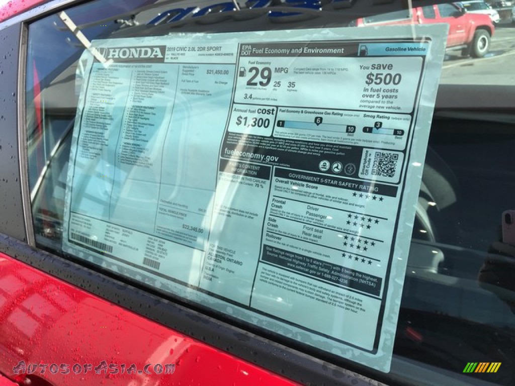 2019 Civic Sport Coupe - Rallye Red / Black photo #9