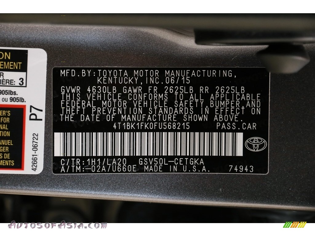 2015 Camry XLE V6 - Predawn Gray Mica / Black photo #22