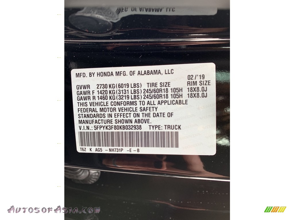 2019 Ridgeline Black Edition AWD - Crystal Black Pearl / Black photo #14