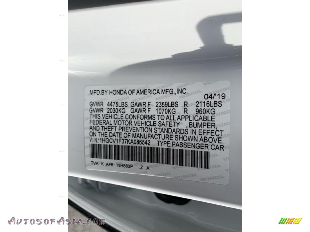 2019 Accord Sport Sedan - Platinum White Pearl / Black photo #14