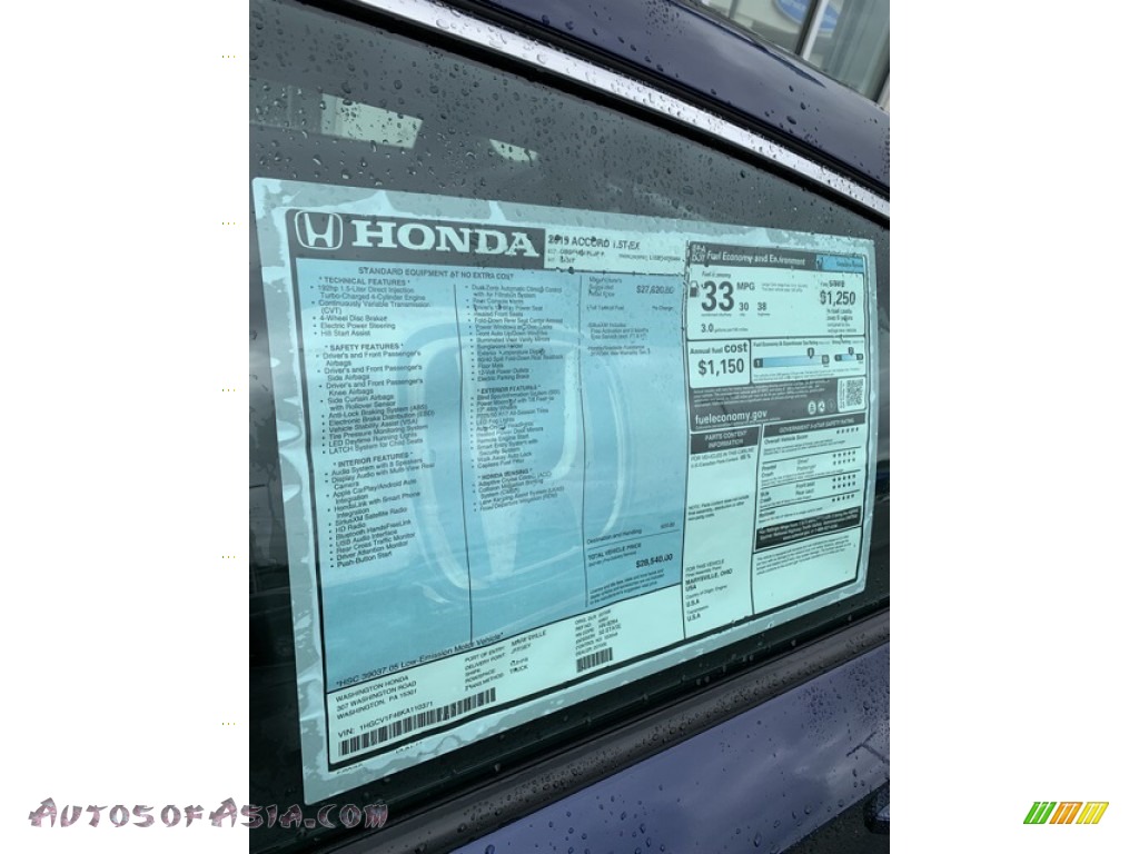 2019 Accord EX Sedan - Obsidian Blue Pearl / Gray photo #15