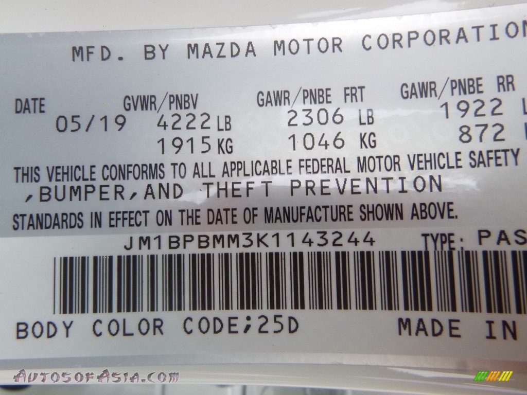 2019 MAZDA3 Hatchback Preferred AWD - Snowflake White Pearl Mica / Black photo #12