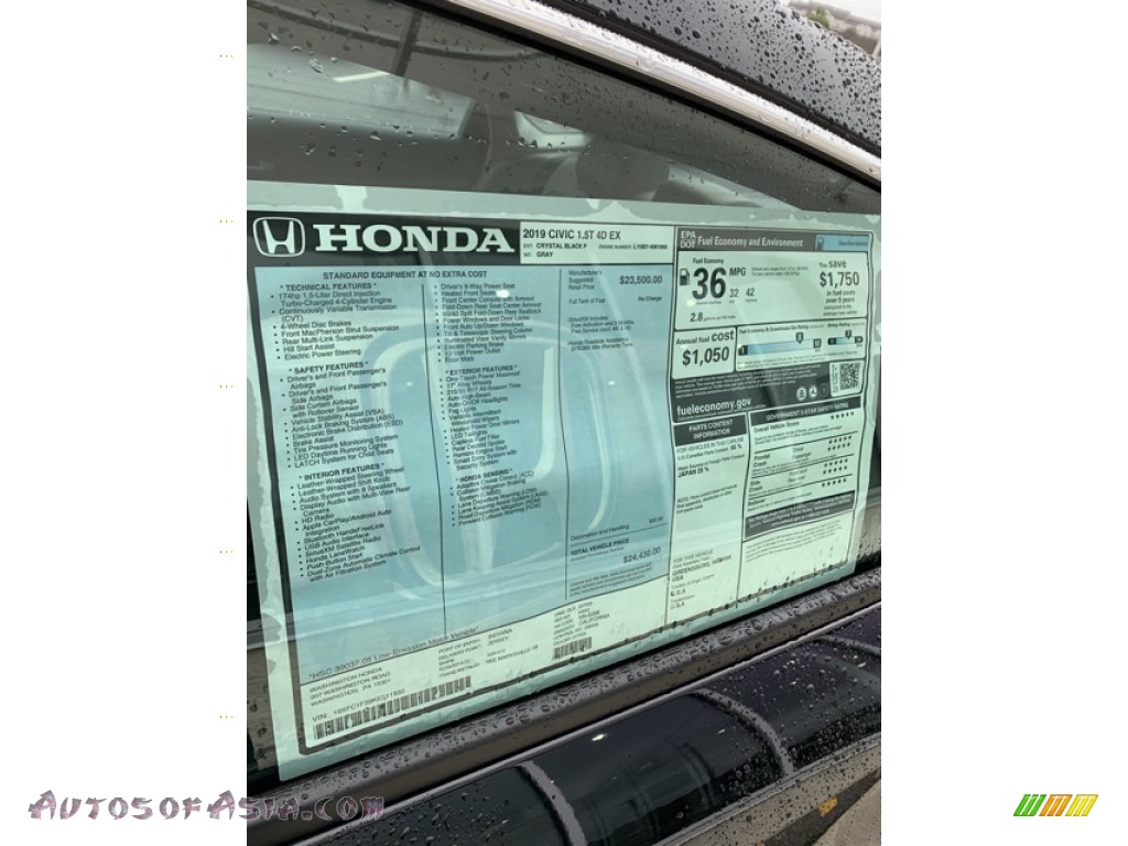 2019 Civic EX Sedan - Crystal Black Pearl / Gray photo #13