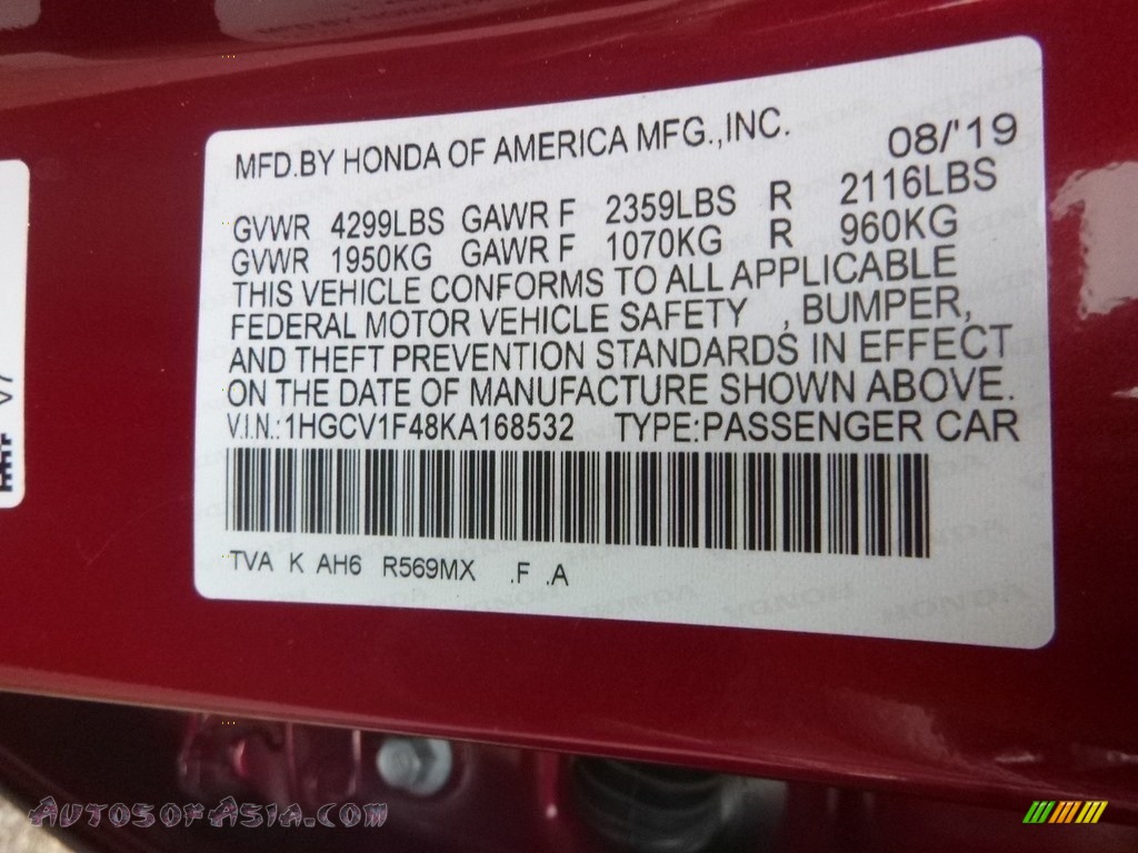 2019 Accord EX Sedan - Radiant Red Metallic / Ivory photo #12