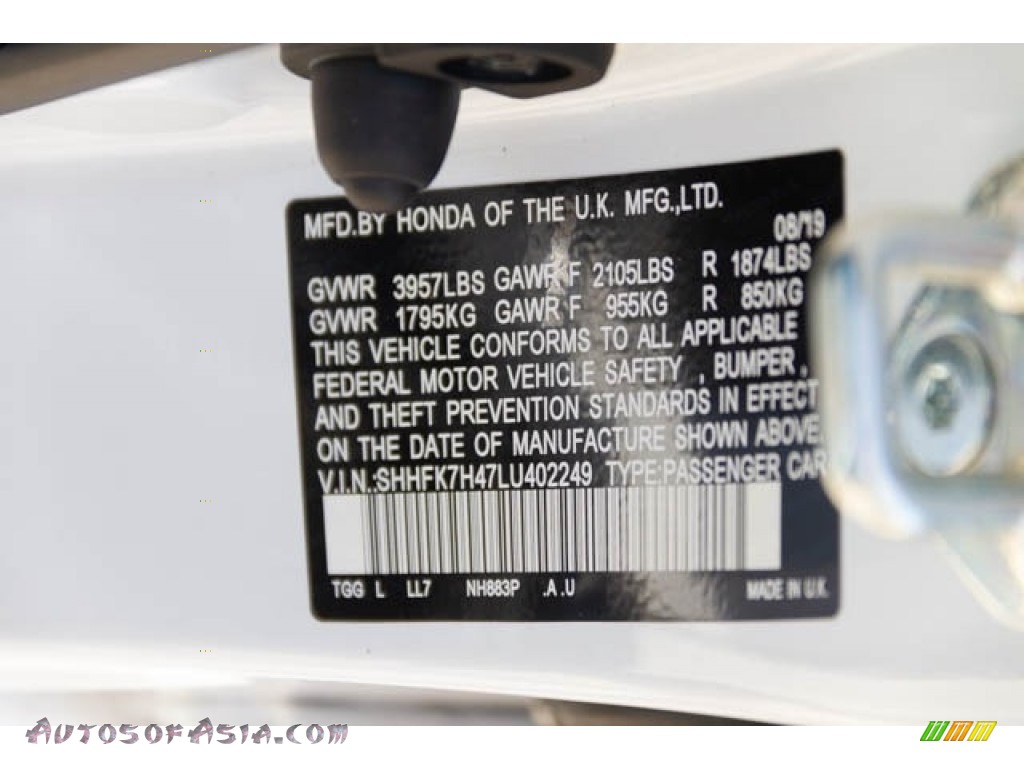 2020 Civic Sport Hatchback - Platinum White Pearl / Black photo #38