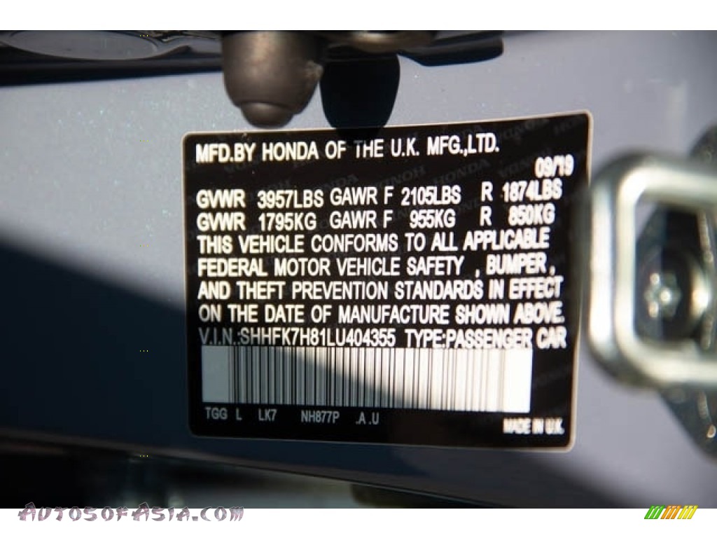 2020 Civic EX-L Hatchback - Sonic Gray Pearl / Black photo #28