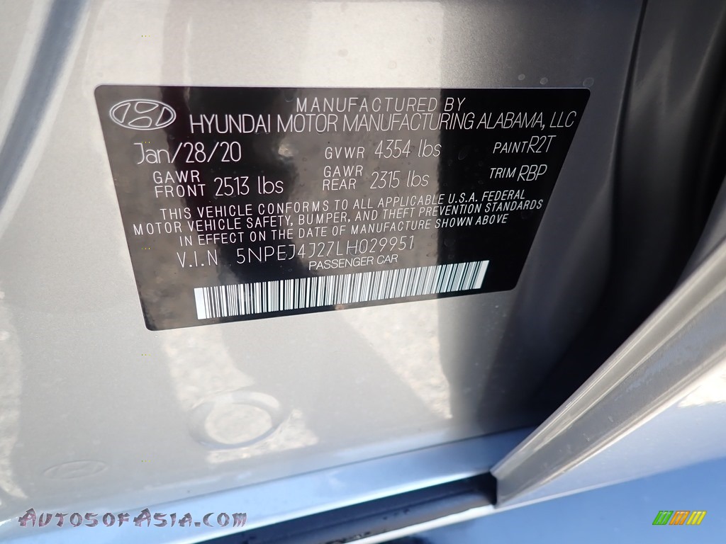 2020 Sonata SEL Plus - Shimmering Silver Pearl / Black photo #12