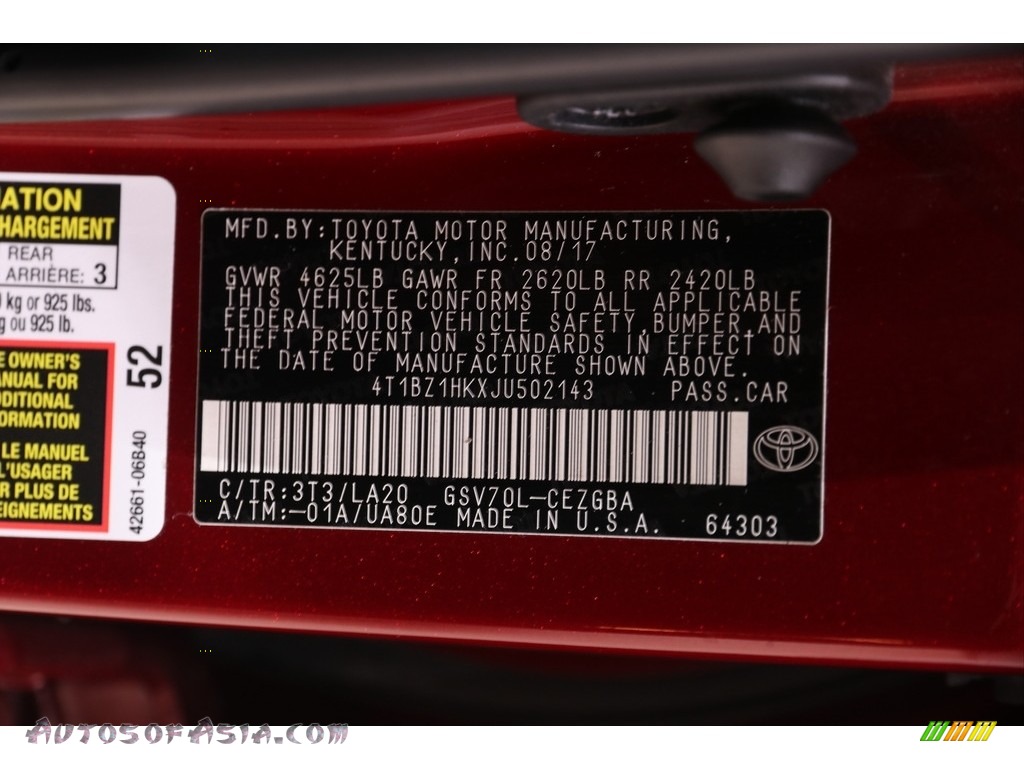 2018 Camry XLE V6 - Ruby Flare Pearl / Black photo #26