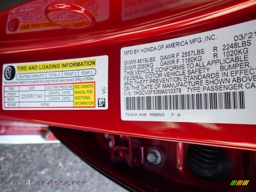 2021 Accord EX-L Hybrid - Radiant Red Metallic / Ivory photo #12