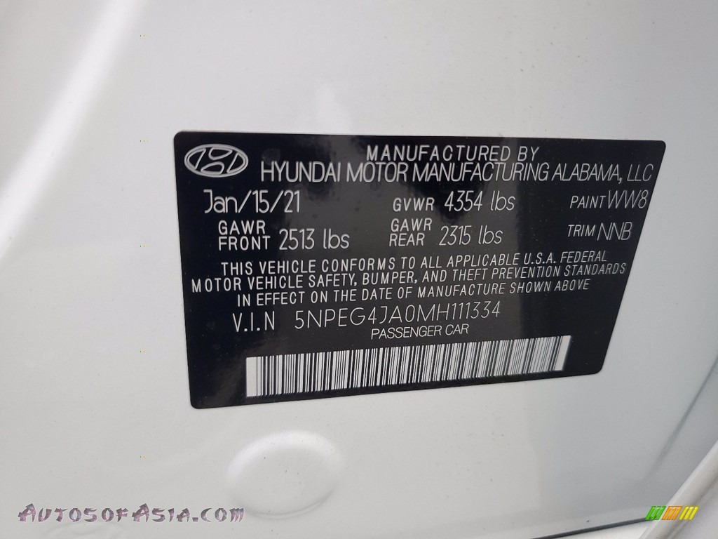 2021 Sonata SE - Quartz White / Black photo #22