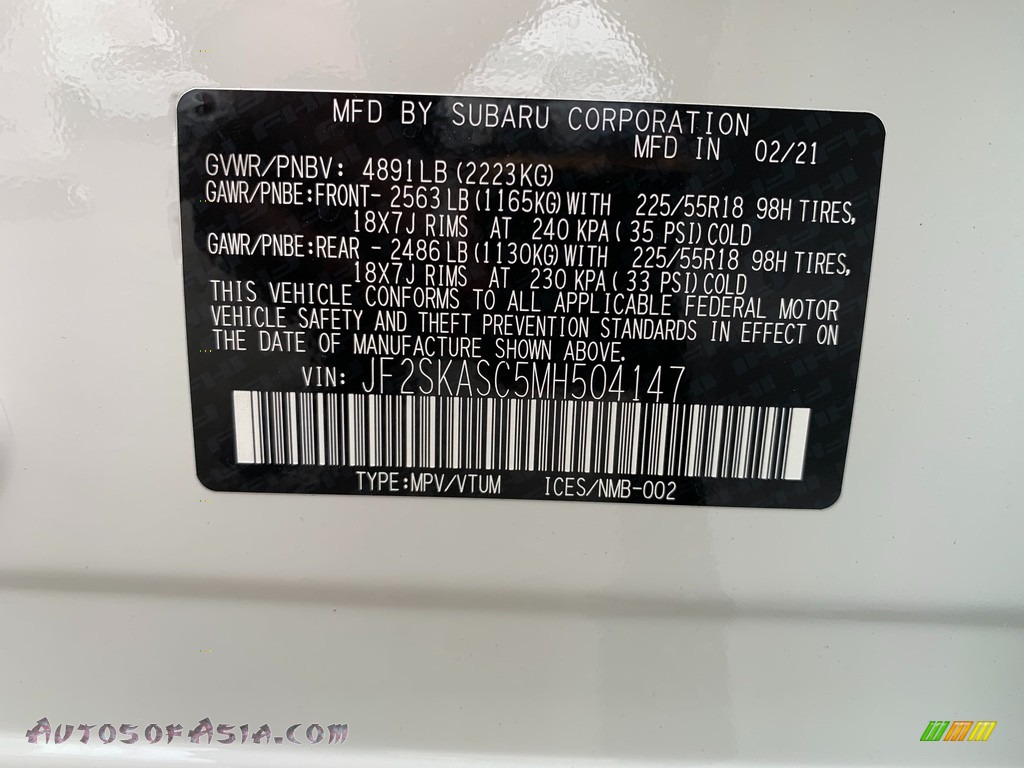 2021 Forester 2.5i Limited - Crystal White Pearl / Gray photo #14