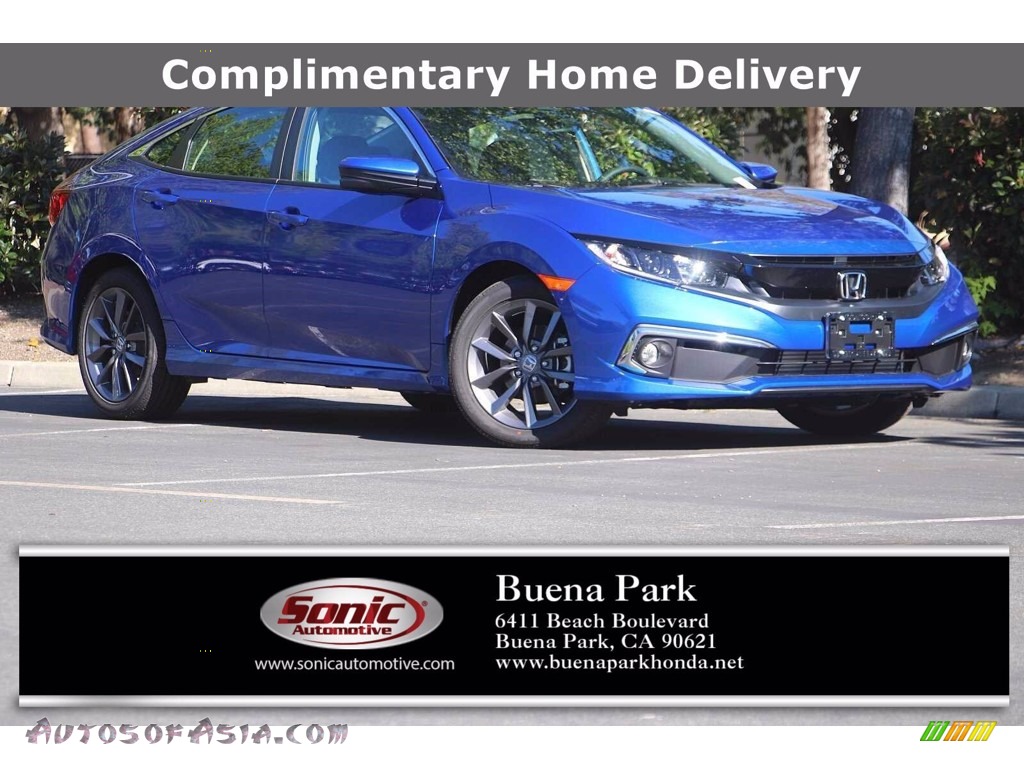 Aegean Blue Metallic / Black Honda Civic EX-L Sedan