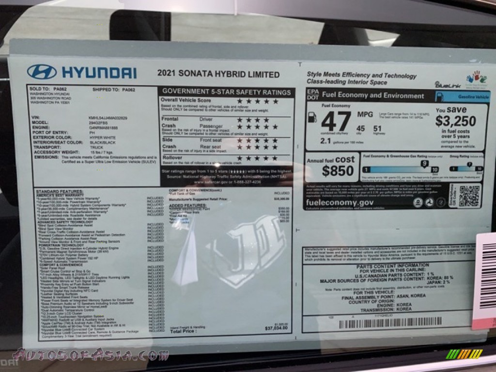 2021 Sonata Limited Hybrid - Hyper White / Black photo #5