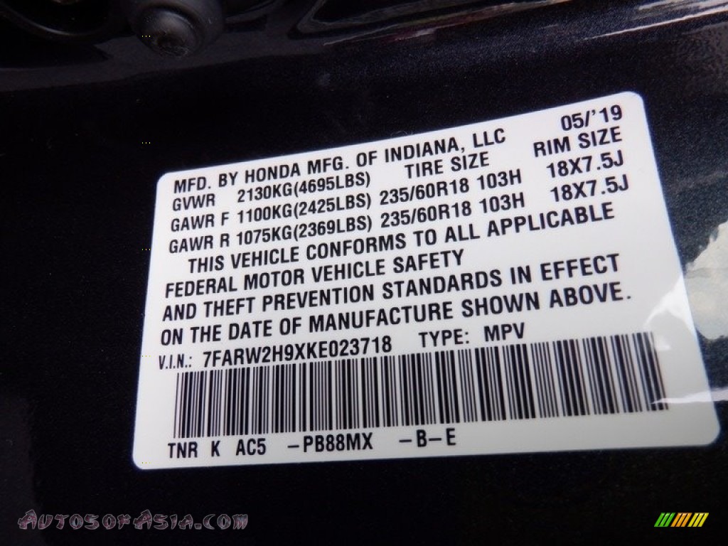 2019 CR-V Touring AWD - Gunmetal Metallic / Gray photo #37