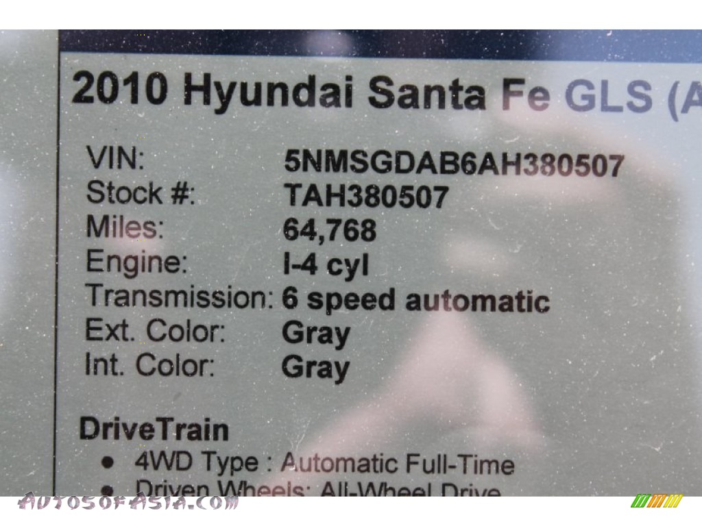2010 Santa Fe GLS 4WD - Harbor Gray Metallic / Gray photo #38